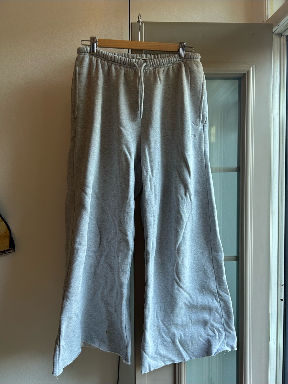 Aritzia Light Gray Wide-Leg Track Pants